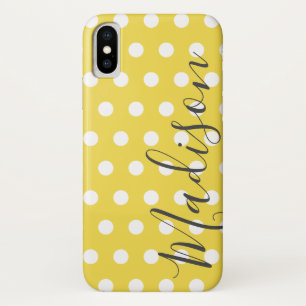 Yellow and White Polka Dot  Personalised Name Case-Mate iPhone Case