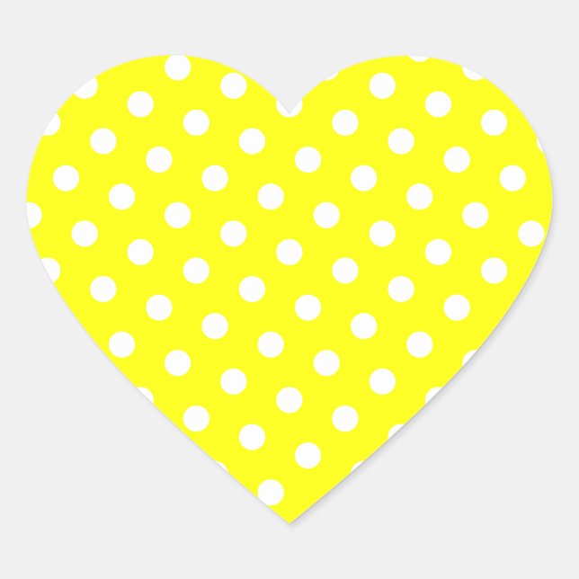 Yellow and White Polka Dots Heart Sticker (Front)