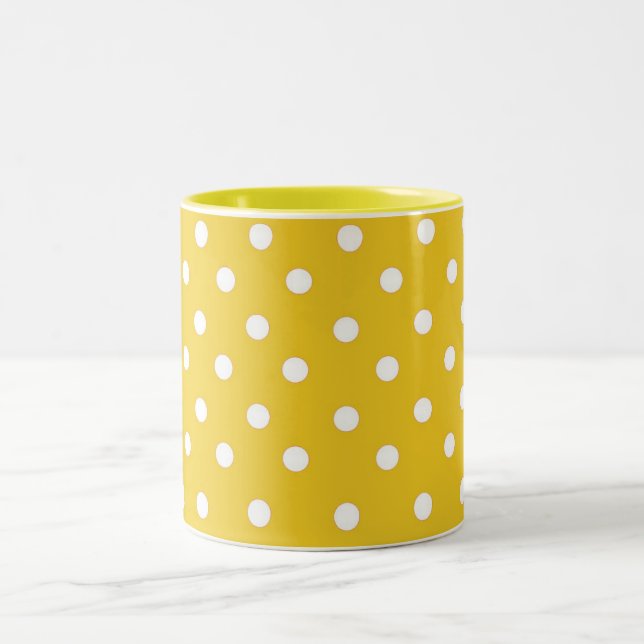 YELLOW AND WHITE POLKA DOTS Two-Tone COFFEE MUG (Center)