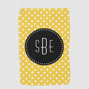 Yellow and white polka dots with black monogram golf towel