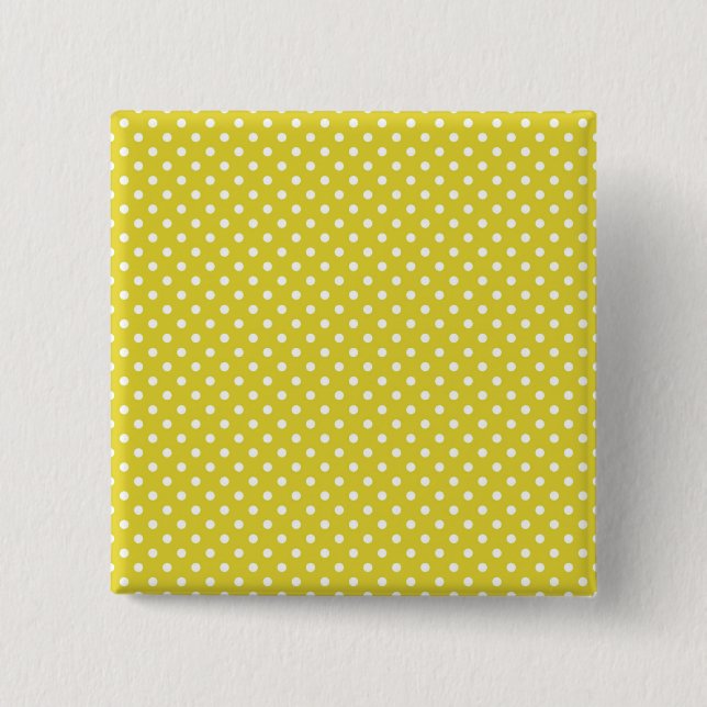 Yellow and White Polkadot 2 Inch Square Button (Front)