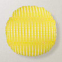 Yellow and White Polkadots Round Pillow
