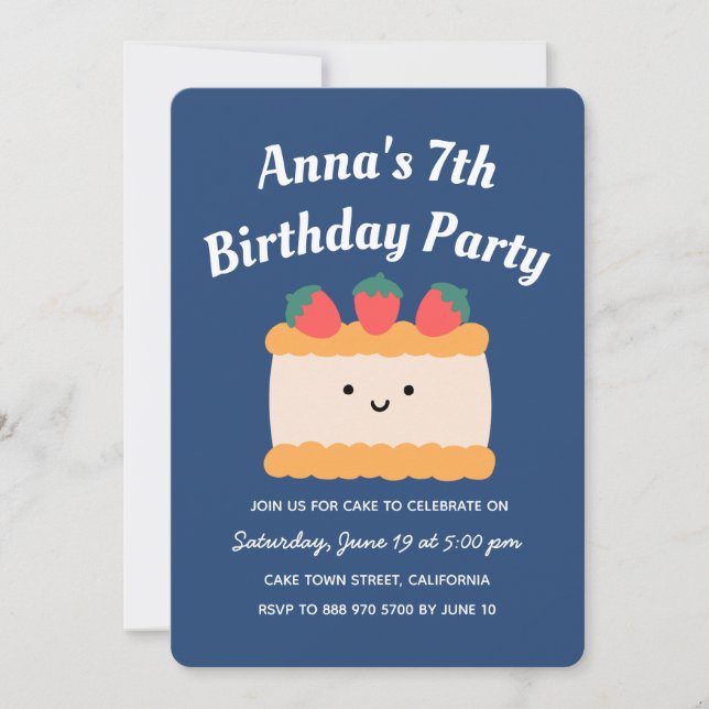 Yellow and White Sponge Cake Birthday Party Invitation (Front)