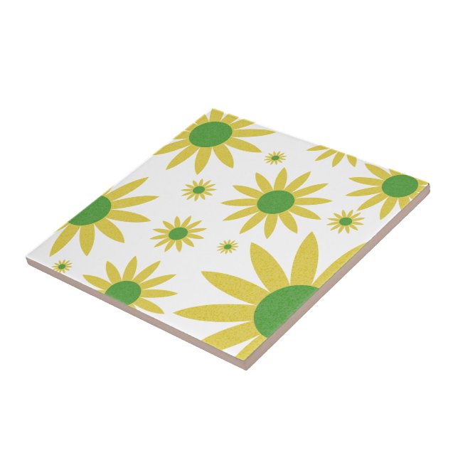 Yellow And White Spring Floral Pattern Daisies Tile (Side)