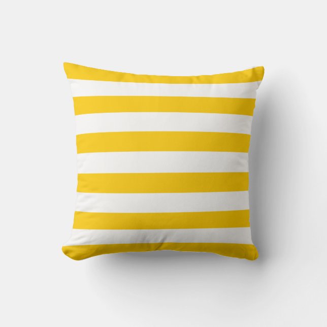 Yellow and White Stripe Pattern Throw Pillow (Front)