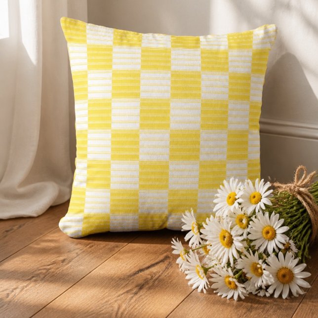 Yellow and White Striped Patchwork Throw Pillow (Creator Uploaded)