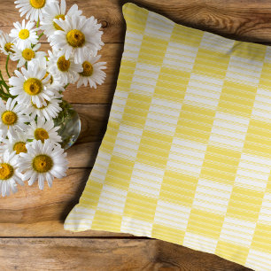 Yellow and White Striped Patchwork Throw Pillow