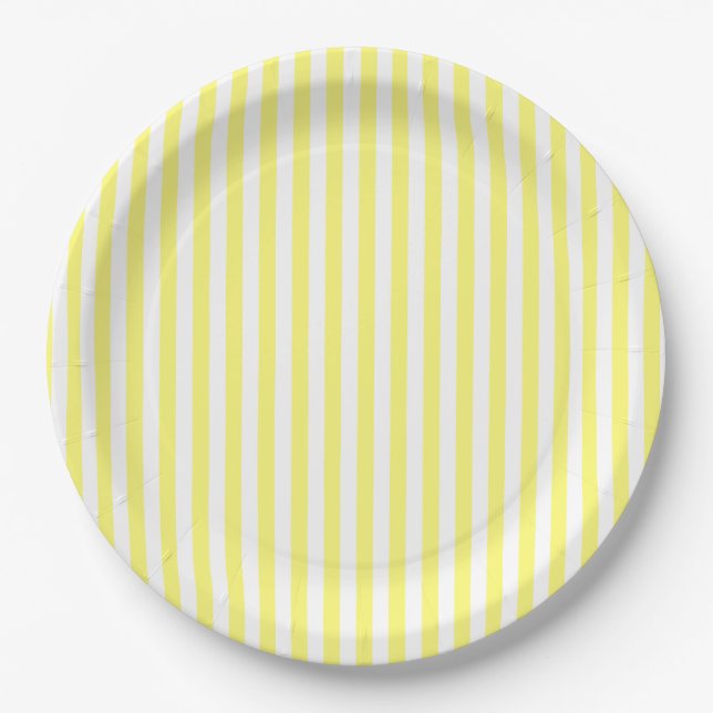 Yellow and White Striped Personalized Paper Plate (Front)