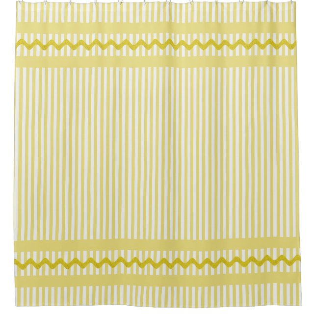Yellow and White Striped Ticking With Ric Rac Trim (Front)