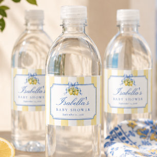 Yellow and White Stripes Chic Lemon Baby Shower Water Bottle Label