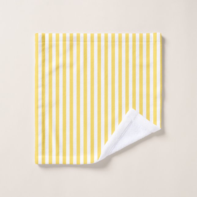 Yellow and White Stripes Pattern Bath Towel Set (Wash Cloth)