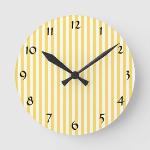 Yellow and White Stripes Pattern Round Clock