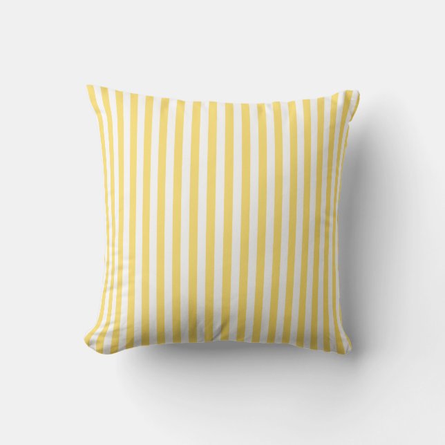 Yellow and White Stripes Pattern Throw Pillow (Front)