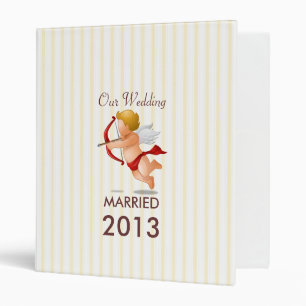 Yellow and White Stripes Pattern With Cupid Binder