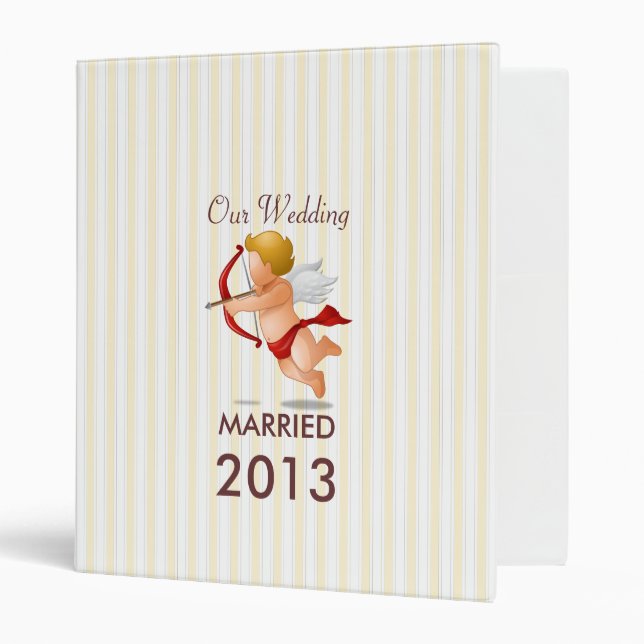 Yellow and White Stripes Pattern With Cupid Binder (Front/Inside)