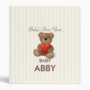 Yellow and White Stripes Pattern With Teddy Bear Binder