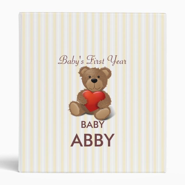 Yellow and White Stripes Pattern With Teddy Bear Binder (Front)