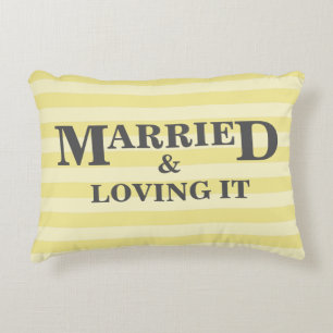 Yellow and White Stripes Personalized Couples Accent Pillow