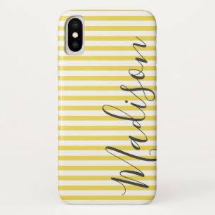 Yellow and White Stripes  Personalized Name Case-Mate iPhone Case