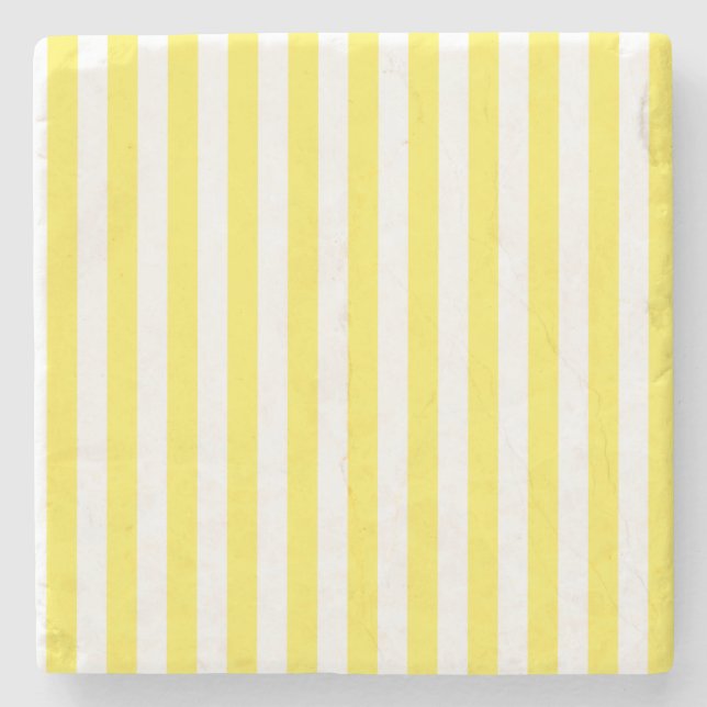 Yellow and White, Stripes Square Coaster (Front)