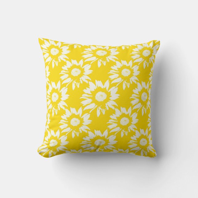 Yellow and White Sunflower Pattern Throw Pillow (Front)