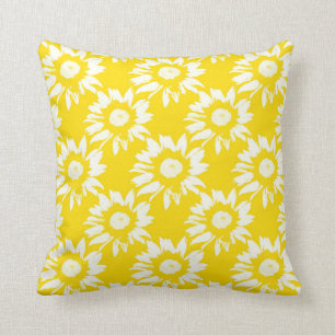 Yellow and White Sunflower Pattern Throw Pillow