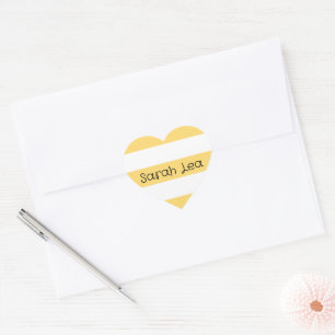 Yellow And White Vertikal Stripes  Heart Sticker
