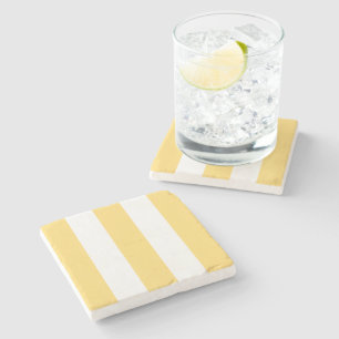 Yellow And White Vertikal Stripes Stone Coaster