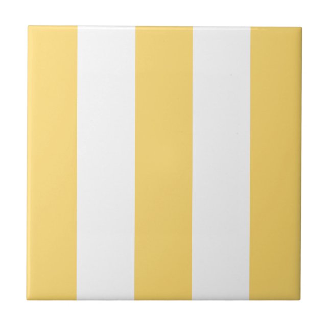 Yellow And White Vertikal Stripes  Tile (Front)