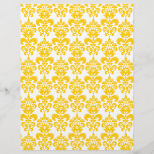 Yellow and White Vintage Damask Pattern 2