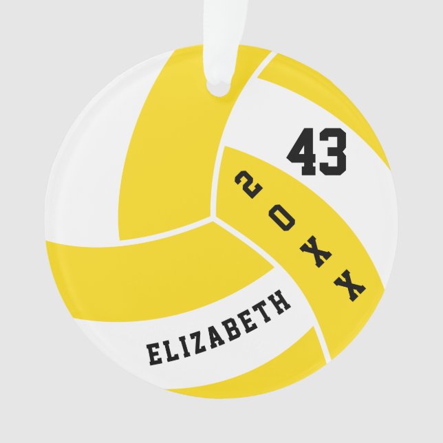 Yellow and White Volleyball 4 | DIY Name Ornament (Front)