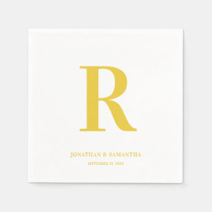 Yellow and White Wedding Monogram Modern Napkins