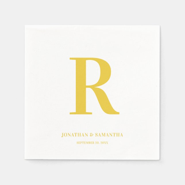 Yellow and White Wedding Monogram Modern Napkins (Front)