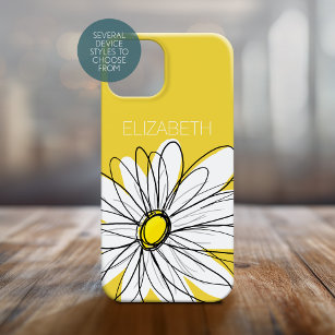 Yellow and White Whimsical Daisy with Custom Text iPhone 13 Mini Case