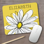 Yellow and White Whimsical Daisy with Custom Text Mouse Pad<br><div class="desc">A zen and whimsical,  hipster piece of art. You can add a name,  monogram or other custom text. If you need to move the art around,  click on the customize button to make changes.</div>