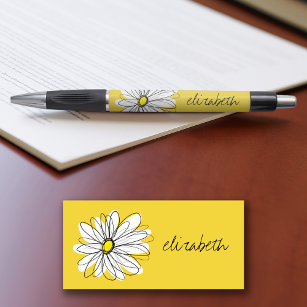 Yellow and White Whimsical Daisy with Custom Text Pen