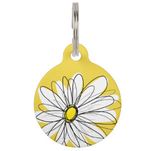 Yellow and White Whimsical Daisy with Custom Text Pet Tag