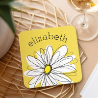 Yellow and White Whimsical Daisy with Custom Text