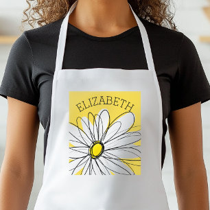 Yellow and White Whimsical Daisy with Custom Text Standard Apron