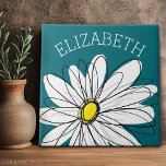 Yellow and White Whimsical Daisy with Custom Text Tile<br><div class="desc">A zen and whimsical,  hipster piece of art. You can add a name,  monogram or other custom text. If you need to move the art around,  click on the customize button to make changes.</div>