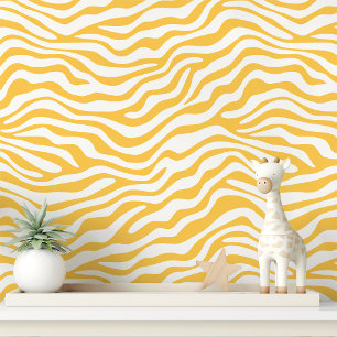 Yellow and White Zebra Stripe Wallpaper