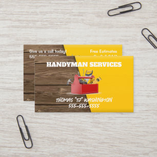 Yellow and Wood Handyman Business Card
