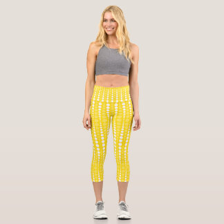 Yellow and Yellow Polka dot High Waisted Capris