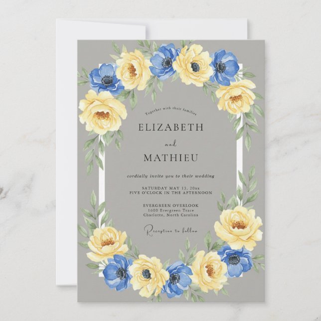 Yellow Anemone Wreath Wedding Invitation (Front)