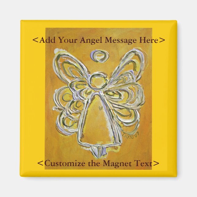 Yellow Angel Art Magnet with Customized Message (Front)
