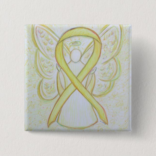 Yellow Angel Awareness Ribbon Art Pins (Front)