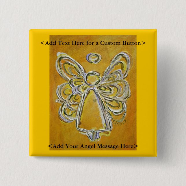 Yellow Angel Button or Pin with Custom Messages (Front)