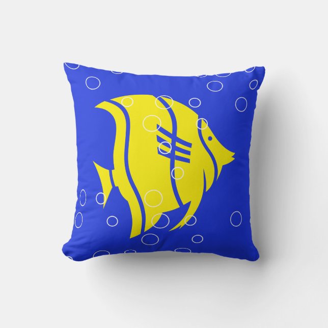 Yellow  Angel fish  on  Blue PILLOW (Front)