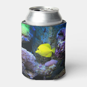 Yellow Angelfish and Coral Photo Can Cooler