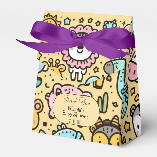 Yellow Animals Doddles Thank You Favor Box (Front Side)